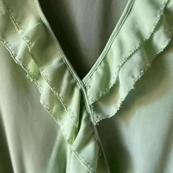 Vintage Lime Green Ruffle Blouse Smocked Waist Sleeveless Carrie Allen S - Picture 5 of 7
